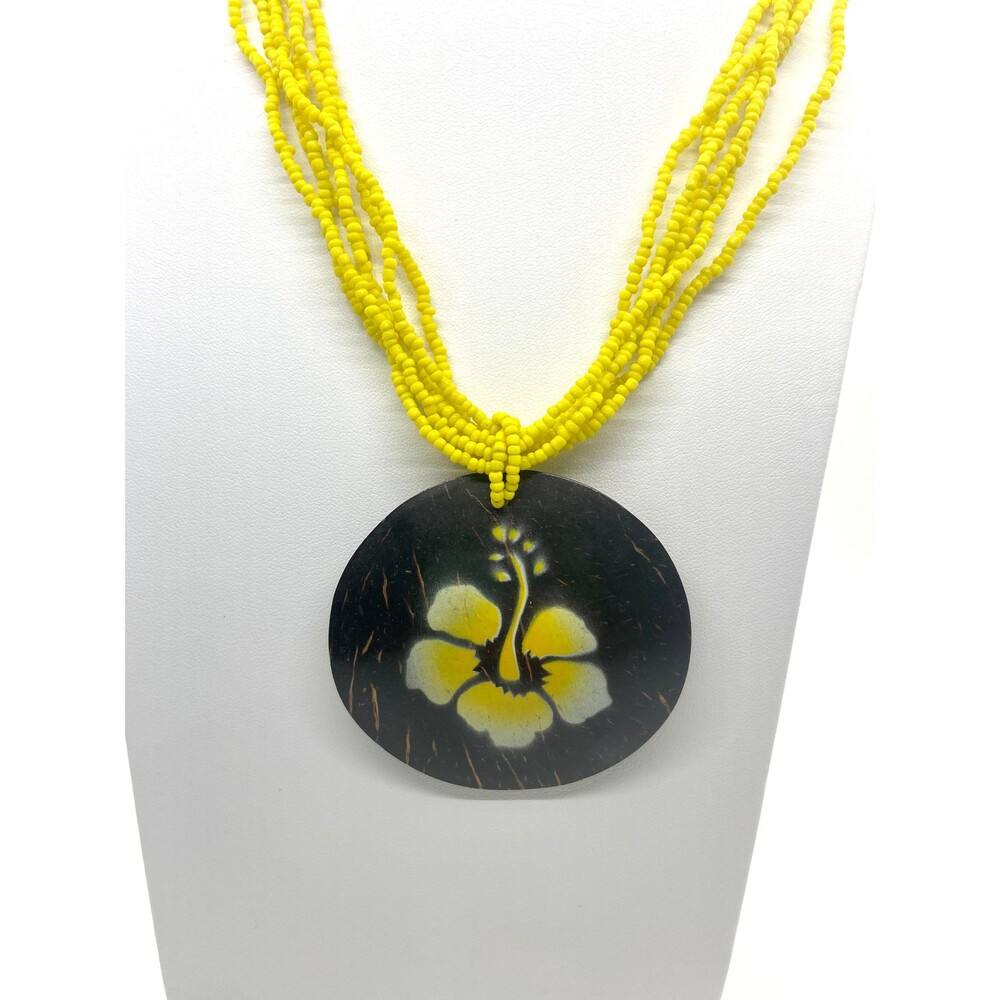 Handmade Boho Beaded Necklace with Seed Beads and Coconut Shell